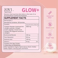Jovi Glow+ NAD+ & Collagen Gummies, Multi-Type Hydrolyzed Collagen Peptides, Res