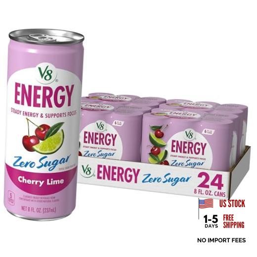 Energy Energy Drink 8 fl. oz. Can Pack of 24 (8 Fl Oz) Zero Sugar Cherry Lime