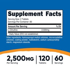 Nutricost L-Citrulline 2500mg Per Serving, 60 Servings, 1250mg Per Tablet, 120