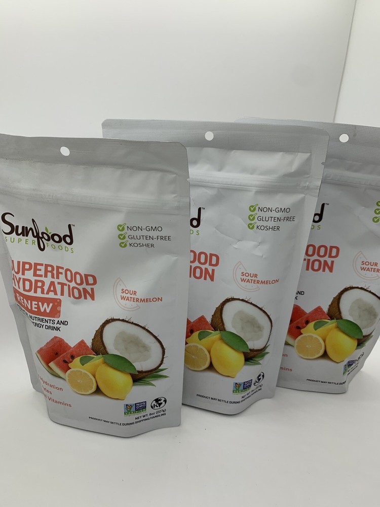 3 Pack Superfood Hydration Renew 8 Oz by Sunfood Superfoods – Best by 4.30.25