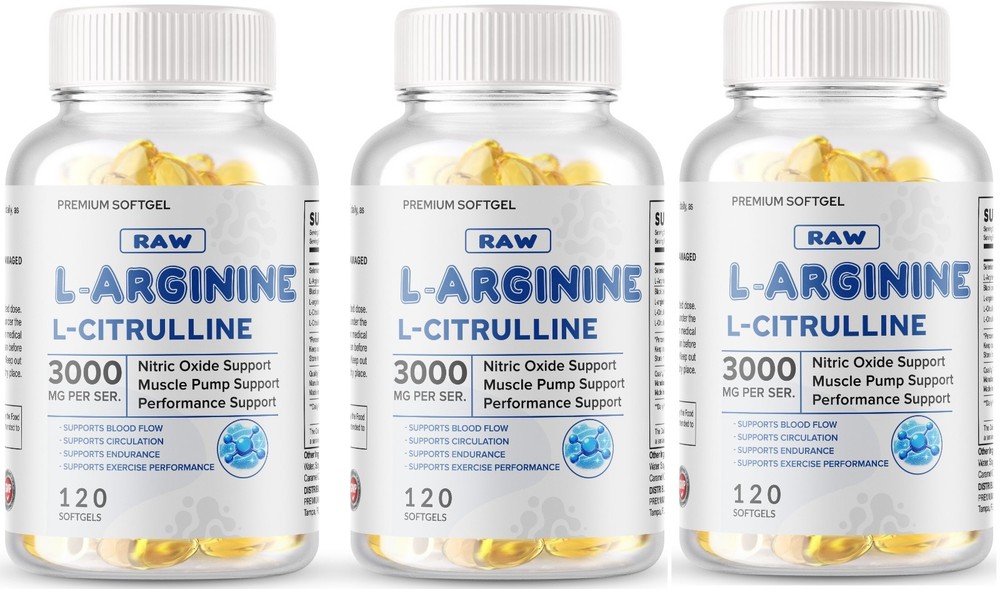 L-Arginine L-Citrulline Nitric Oxide Booster 3000mg, 360 Softgels, 180 Servings