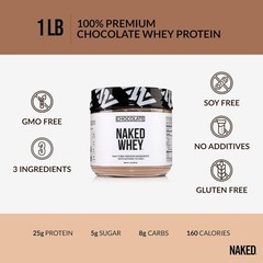 NAKED Chocolate Whey 1LB – All Natural Grass Fed 1 Pound (Pack of 1)
