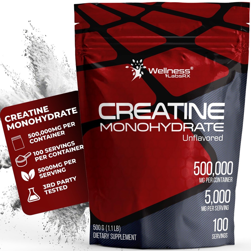 WELLNESS LABSRX Creatine Monohydrate Powder 500g – 100 Servings Micronized Cr…