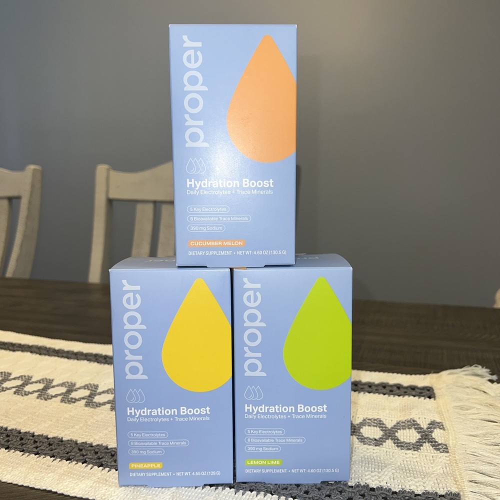 Proper Electrolytes Hydration Powder Lemon Lime, Cucumber Melon, Pineapple