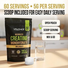 VELOMIX Micronized Creatine Monohydrate 10.6 Ounce (Pack of 1), 60 Servings