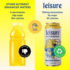 Leisure Hydration Non-Carbonated Electrolyte Refresher,Lemonade Flavor-Low Sugar