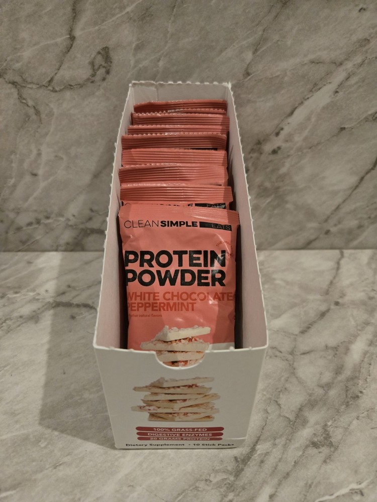 (9) Clean Simple Eats White Chocolate Peppermint Protein Powder Packs 0.88 oz.