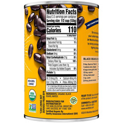 Organic Black Beans, No Salt Added, Source of Plant Based Protein and Fiber, Low