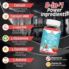 Hmb and Leucine Gummies Supplements for Men Women, 4000mg HMB & L-Leucine Ami…
