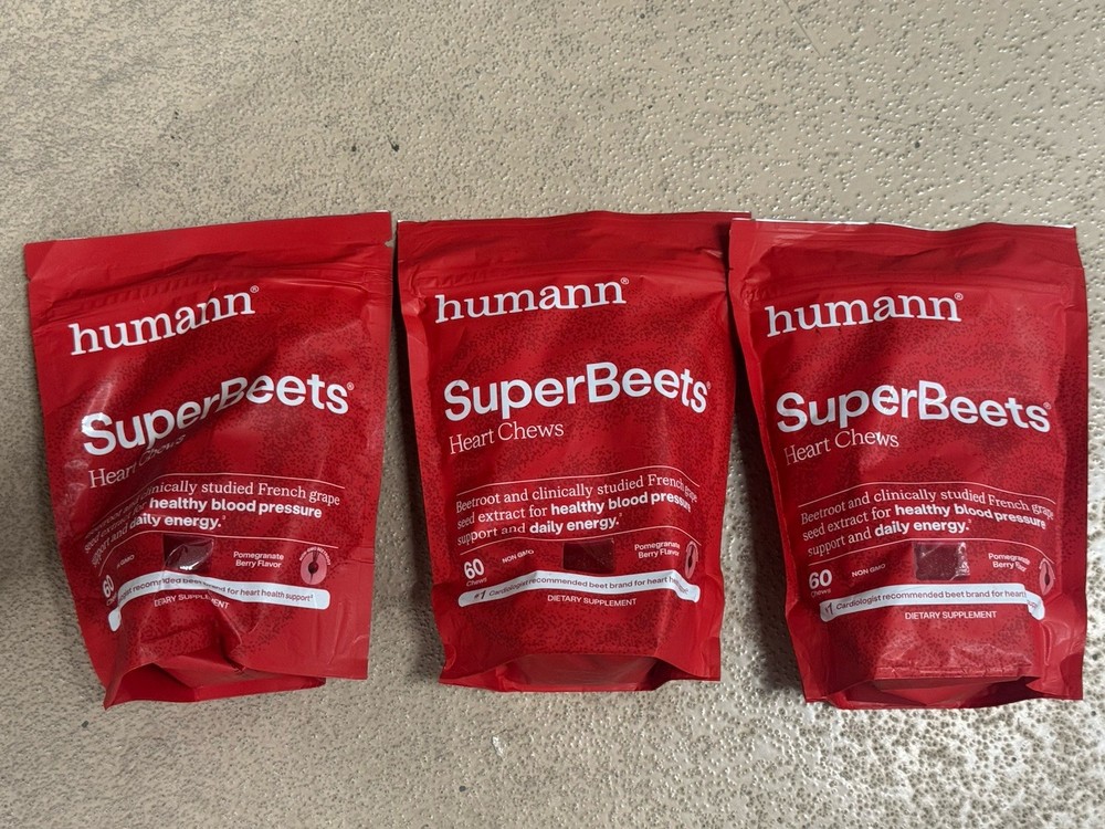 3x Red HUMANN HUMAN-N Super Beets Blood Pressure SUPPORT 60 Each 180 HEART CHEWS